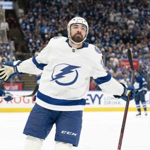 Photo of Nick Paul playing hockey with the Tampa Bay Lightening