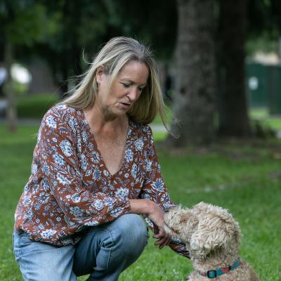 Marion and her dog, Annie