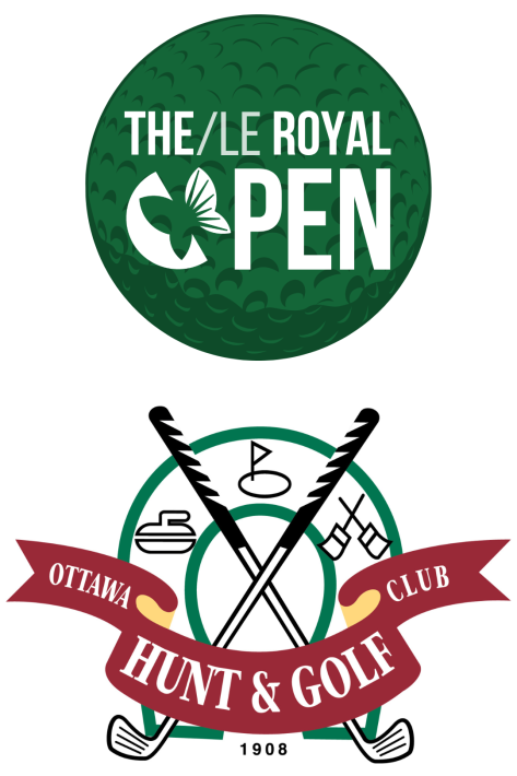 Les logos du Royal Open et du Hunt and Golf Club à la verticale