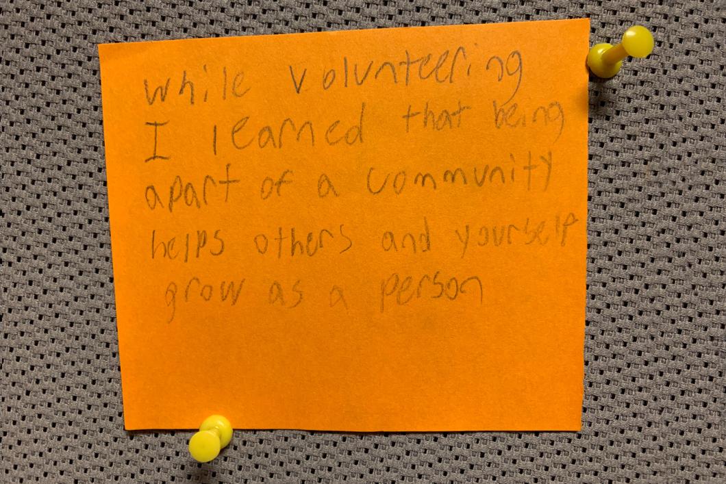 While volunteering I learned that being a part of a community helps others and yourself grow as a person.